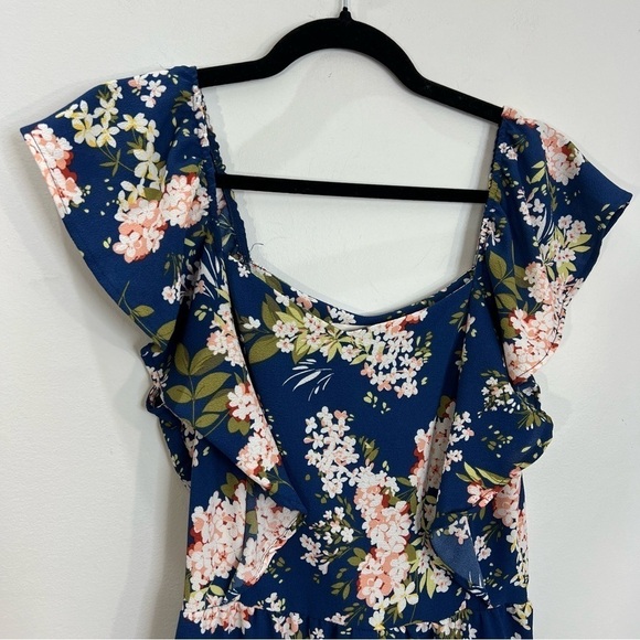 Monteau blue floral tiered dress S - Picture 7 of 12